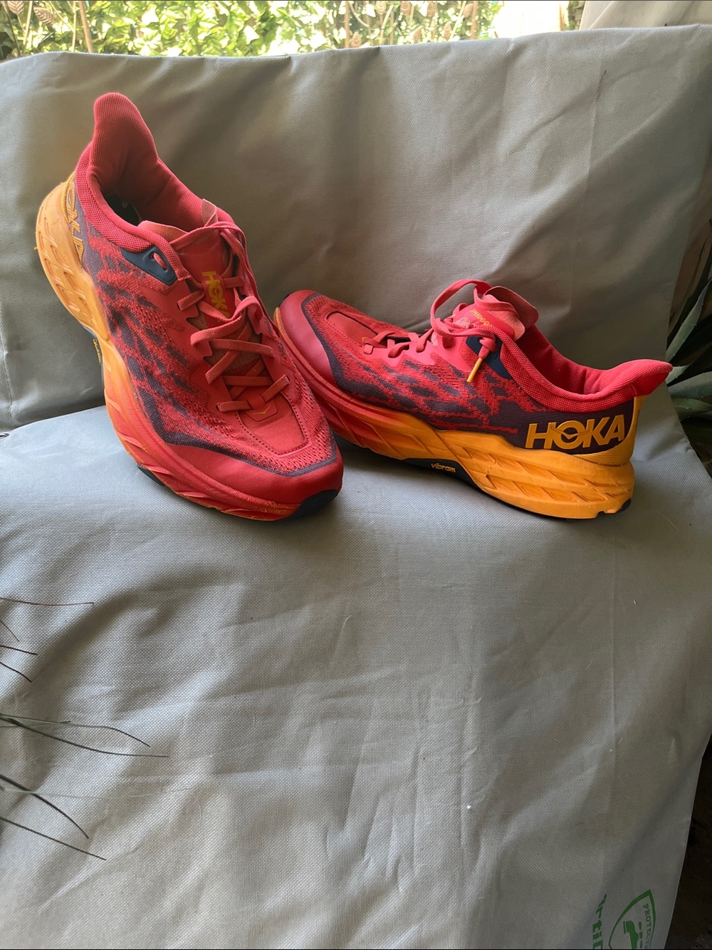 Hoka Red and Orange Gradient Running Shoes